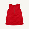 The Beaufort Bonnet Company’s Grandccasion™ Jilly Jumper in Richmond Red Taffeta, a sleeveless girls’ special occasion dress with an elegant design and a visible gold zipper on the back, is shown against a simple light background.