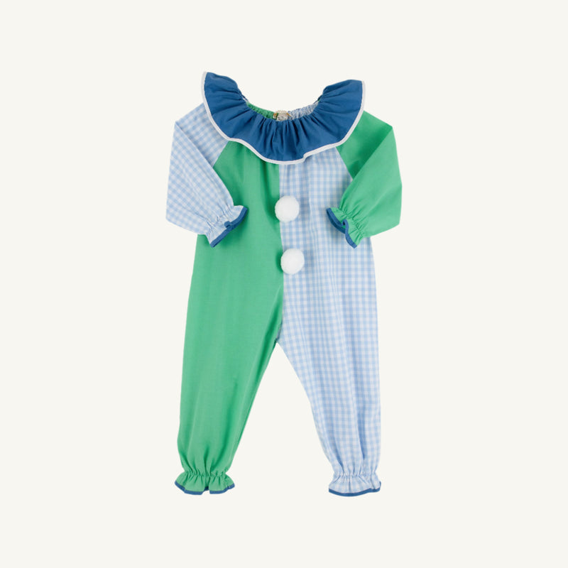 Happy Halloween Clown Costume (Romper) - Grace Bay Green with Beale Street Blue Gingham