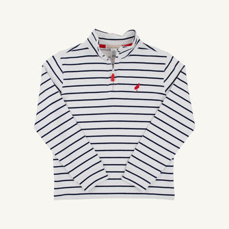 Embroidery result for: Hayword Half Zip - Nantucket Navy Stripe with Richmond Red Stork