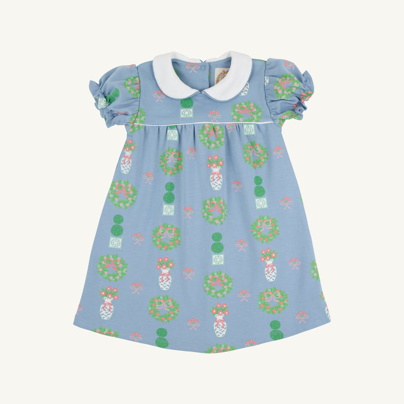 Holly Day Dress - Topiaries and Tangerines (Barrington Blue) with Worth Avenue White