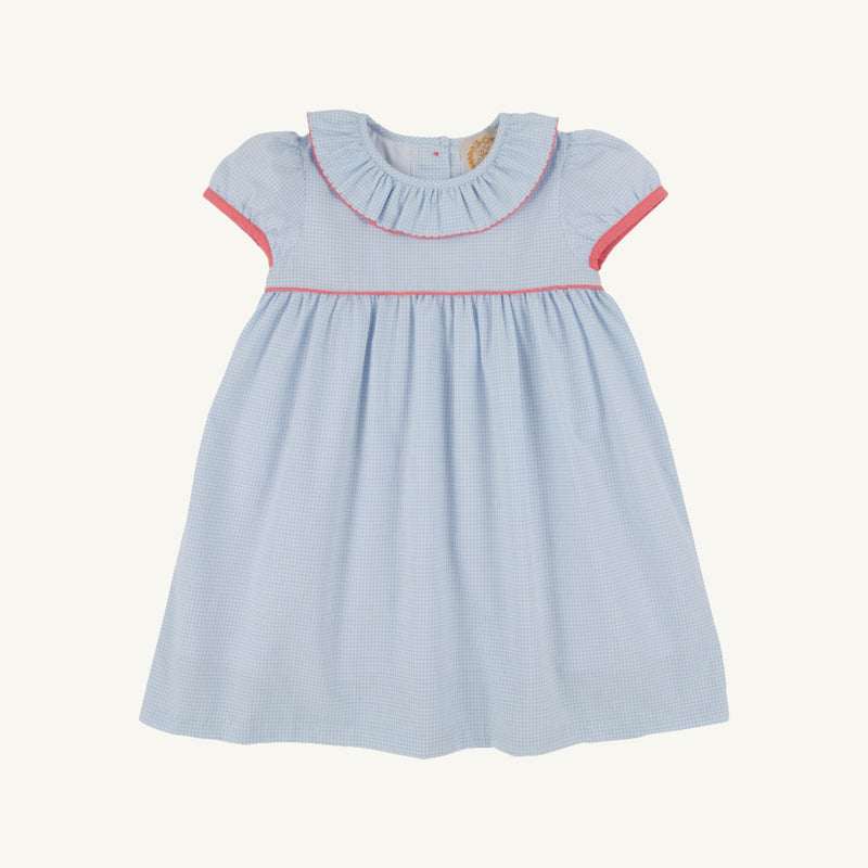 Ramona Ruffle Dress - Barrington Blue Mini Windowpane with Parrot Cay Coral