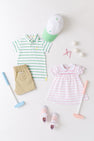 Prim & Proper Polo & Onesie - Gibson Island Green Stripe with Lake Worth Yellow Stork