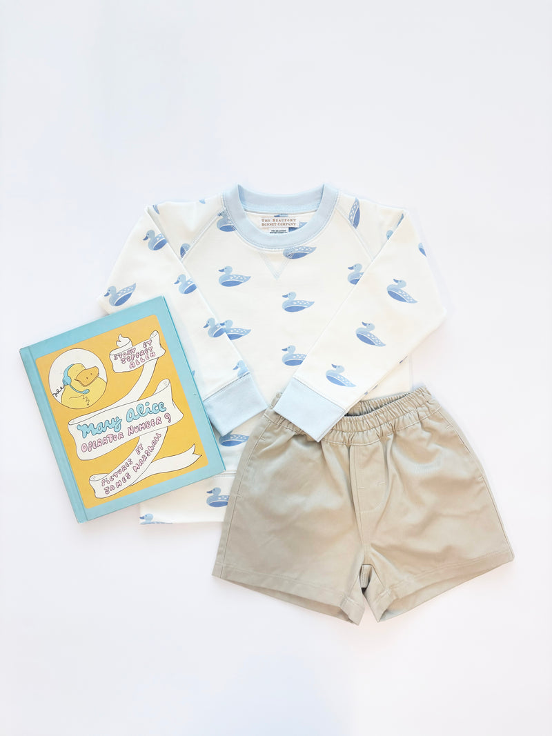 Cassidy Comfy Crewneck - Merrimack Quack Quacks with Buckhead Blue