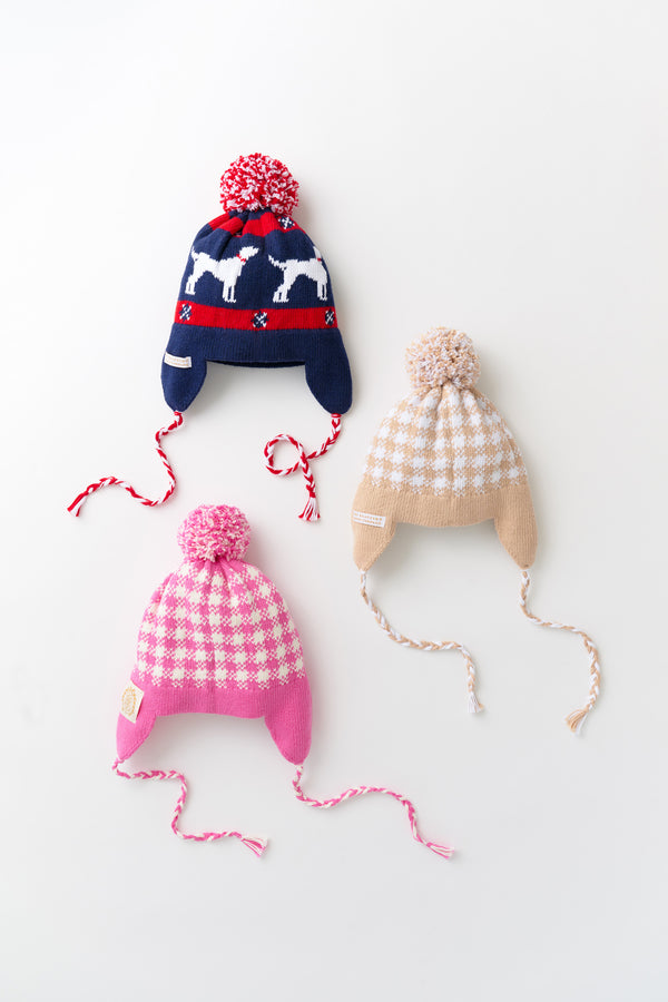 Parrish Pom Pom Hat - Light Khaki & Worth Avenue White Gingham