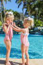 Shannon Bow Bathing Suit - Caicos Cabana Stripe (Parrot Cay Coral) with Worth Avenue White