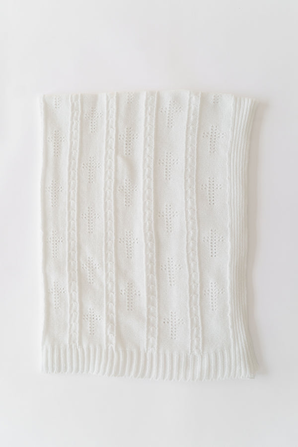 Bailey Baby Blanket - Worth Avenue White with Crosses