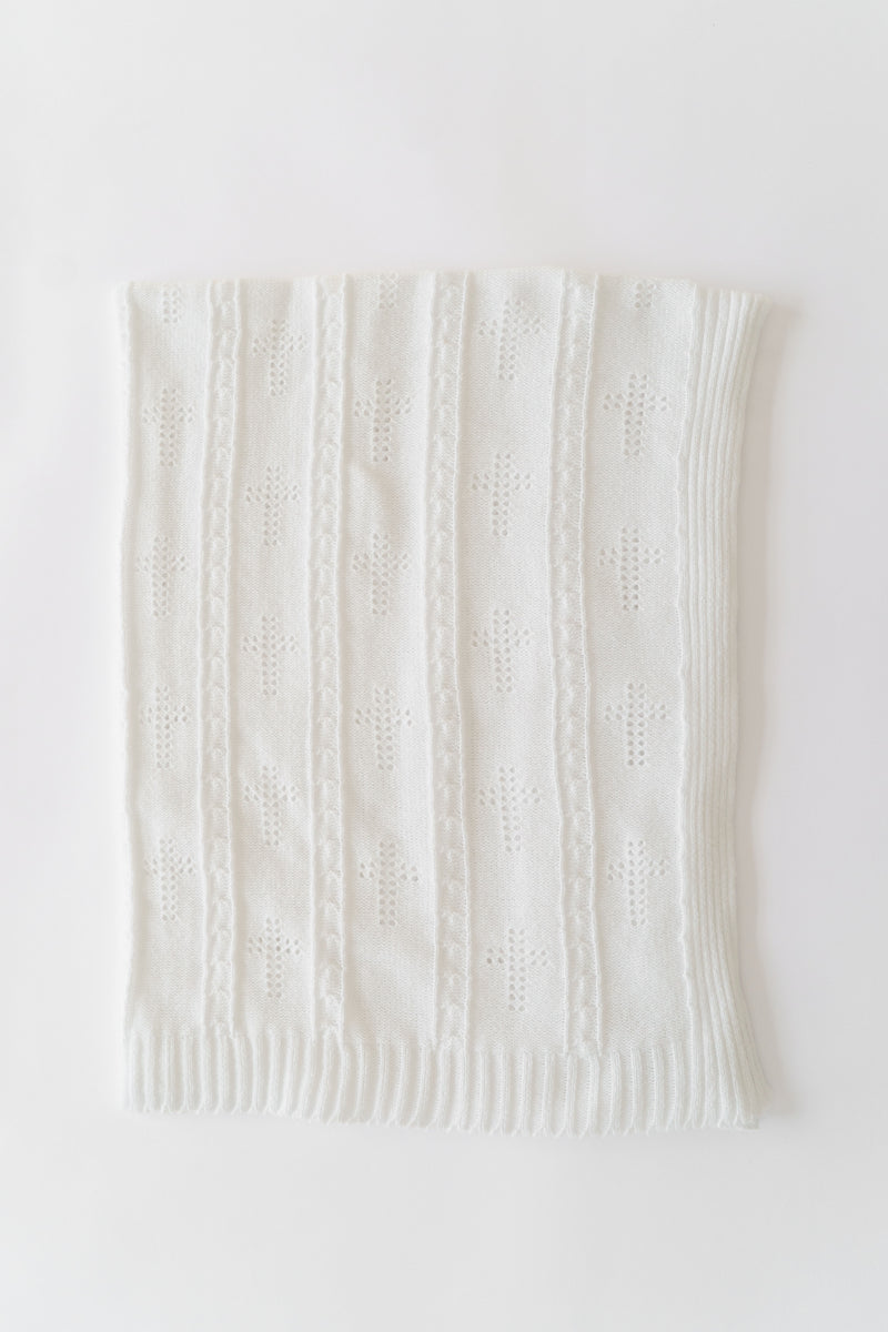 Bailey Baby Blanket - Worth Avenue White with Crosses