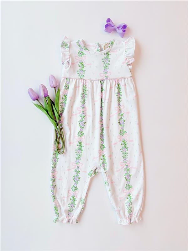 Sleeveless Leigh Ann Angel Sleeve Romper - Fincastle Floral with Palm Beach Pink