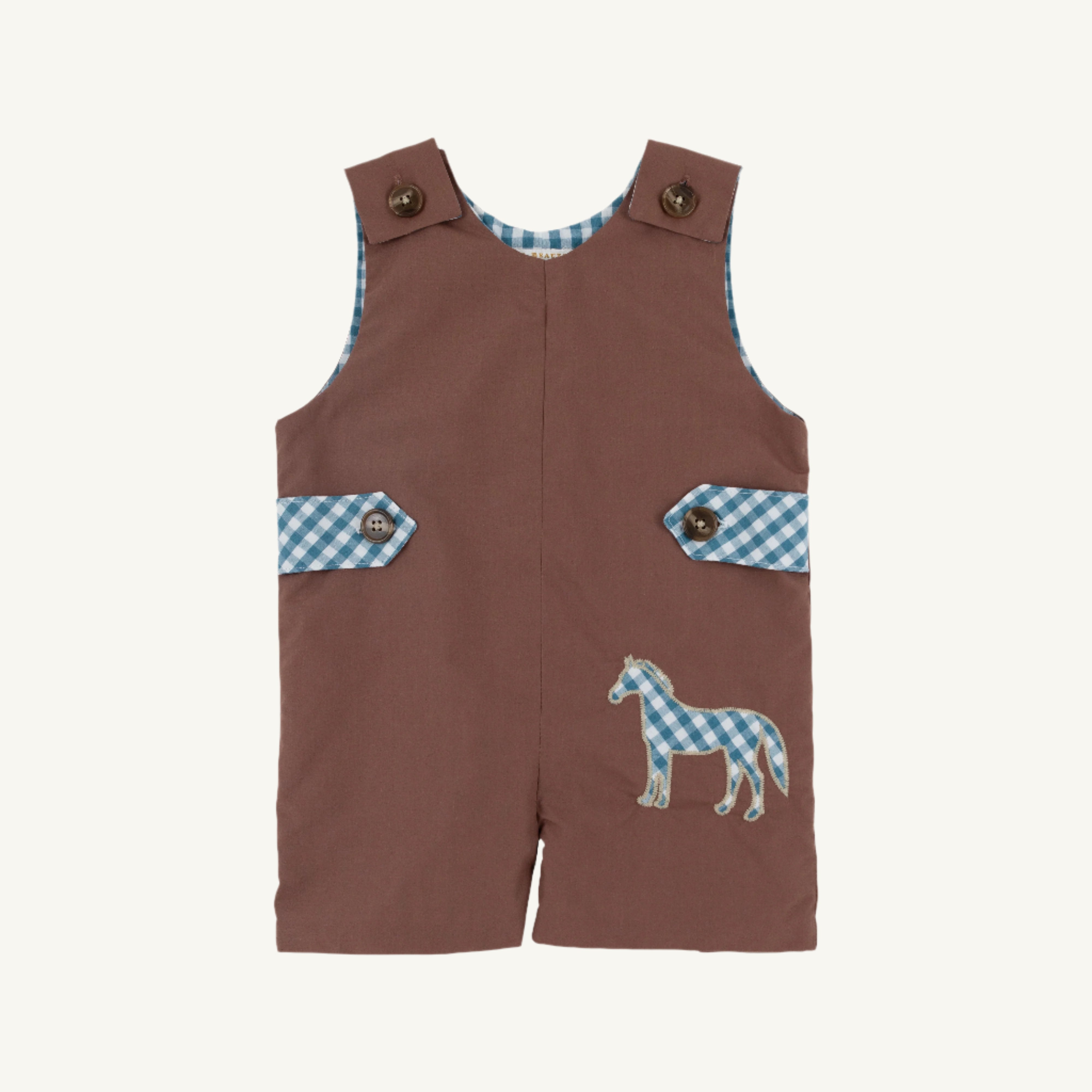Jack Keene Jon Jon - Gray Bay Brown with Barnsley Blue Gingham & Horse Applique