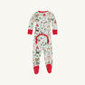 The Beaufort Bonnet Company’s “Knox’s Night Night - 12 Days of Christmas with Richmond Red” is a cozy Pima cotton, long-sleeved footed onesie featuring red cuffs and feet, a festive holiday print, and a buttoned flap on the back—perfect for holiday sleepwear.