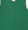 Close-up of The Beaufort Bonnet Company’s Lawson Longall in Kiawah Kelly Green Quilted fabric. This sleeveless one-piece features a diamond pattern with a soft, textured feel and a visible vertical seam down the center.