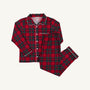 Lock’s Little Set - Society Prep Plaid with Worth Avenue White is a red, green, and white plaid Christmas pajama set featuring a button-down long-sleeve shirt and matching pants.
