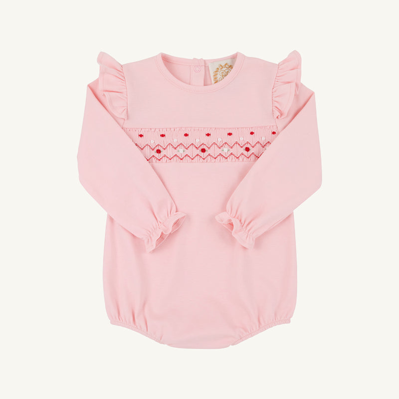 Long Sleeve Smocked Biltmore Bubble - Sandpearl Pink with Rosebud Smocking