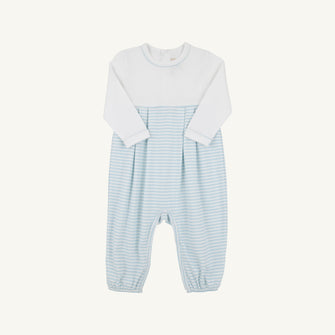 Embroidery result for: Long Sleeve Bradford Romper - Worth Avenue White with Buckhead Blue Stripe