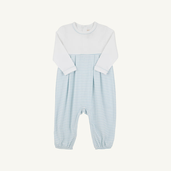 Long Sleeve Bradford Romper - Worth Avenue White with Buckhead Blue Stripe