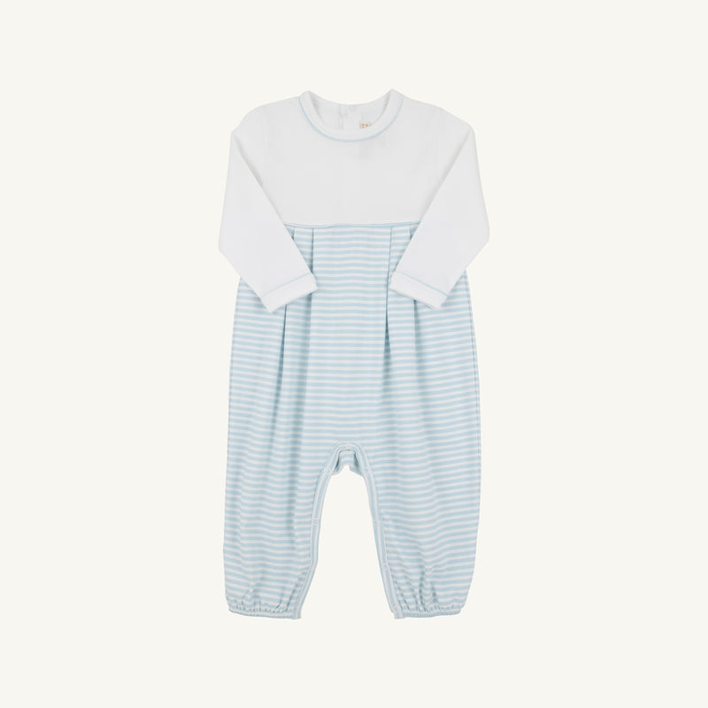 Long Sleeve Bradford Romper - Worth Avenue White with Buckhead Blue Stripe