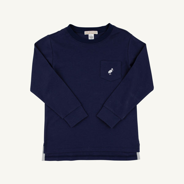 Long Sleeve Carter Crewneck - Nantucket Navy with Worth Avenue White Stork