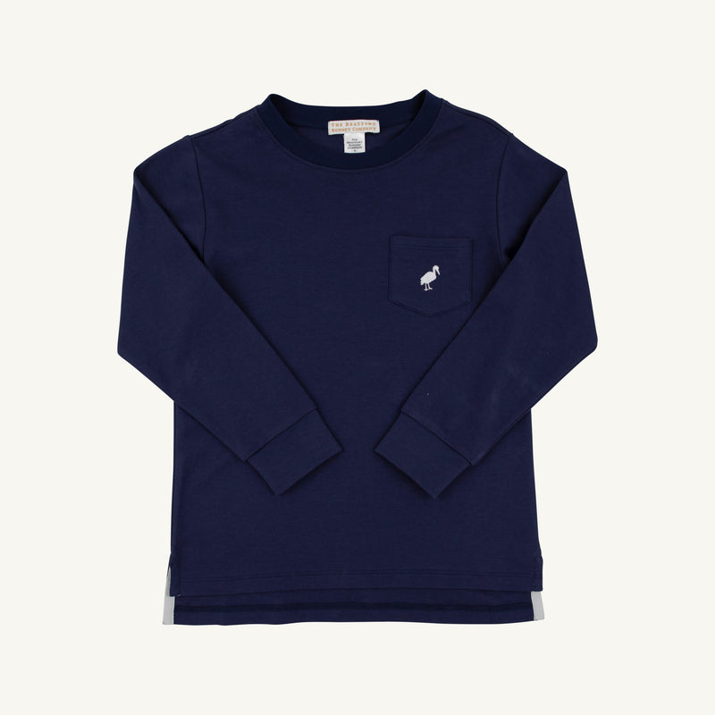 Long Sleeve Carter Crewneck - Nantucket Navy with Worth Avenue White Stork