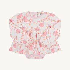 Long Sleeve Daisy's Diaper Cover Dress - Gourd-geous (Palmetto Pearl) with Palm Beach Pink