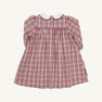 The Beaufort Bonnet Company’s Long Sleeve Mary Dal Dress—Easton Pond Plaid with Worth Avenue White—is a girls’ autumn dress featuring red and beige plaid, a white Peter Pan collar, and pleated detailing on the skirt.