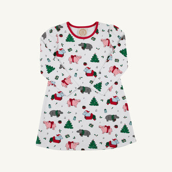 Embroidery result for: Long Sleeve Penny's Play Dress - I Want a Hippopotamus with Richmond Red