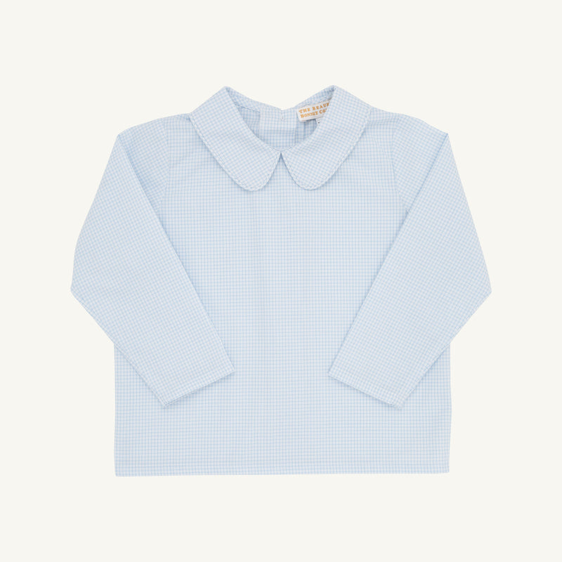 Peter Pan Collar Shirt & Onesie (Long Sleeve Woven) - Barrington Blue Mini Windowpane