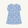 The Beaufort Bonnet Company’s Long Sleeve Polly Play Dress - Eight Nights to Remember is a light blue Hanukkah dress adorned with festive prints of Stars of David, menorahs, dreidels, and gelt coins throughout. Made from soft Pima cotton, the dress features long sleeves and is shown laid flat on a white background.