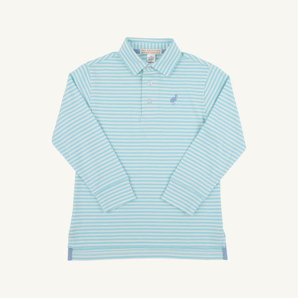 Long Sleeve Prim & Proper Polo - Belhaven Blue Stripe with Barrington Blue Stork