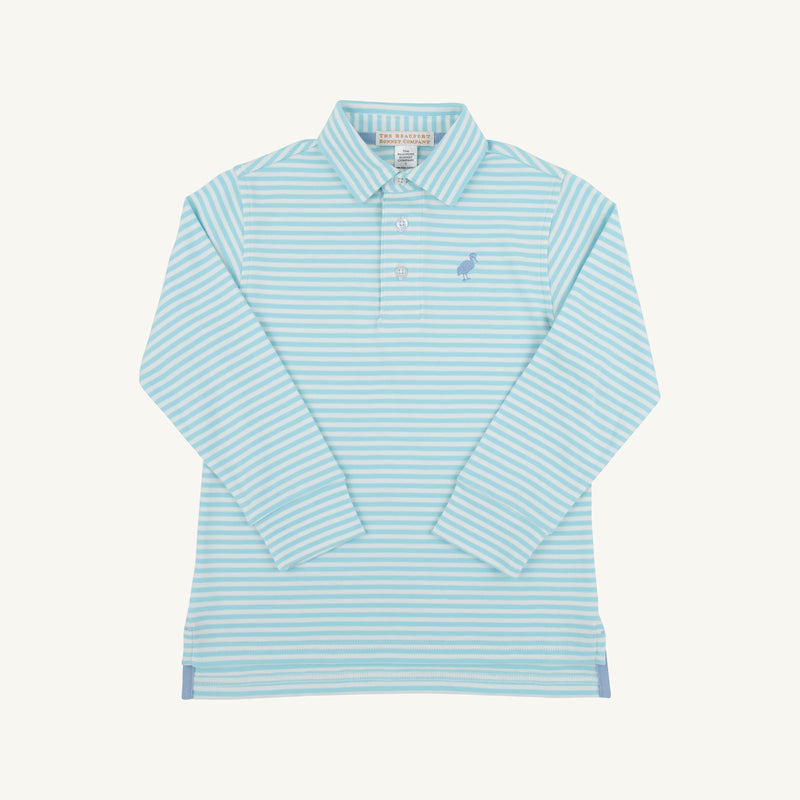 Long Sleeve Prim & Proper Polo - Belhaven Blue Stripe with Barrington Blue Stork