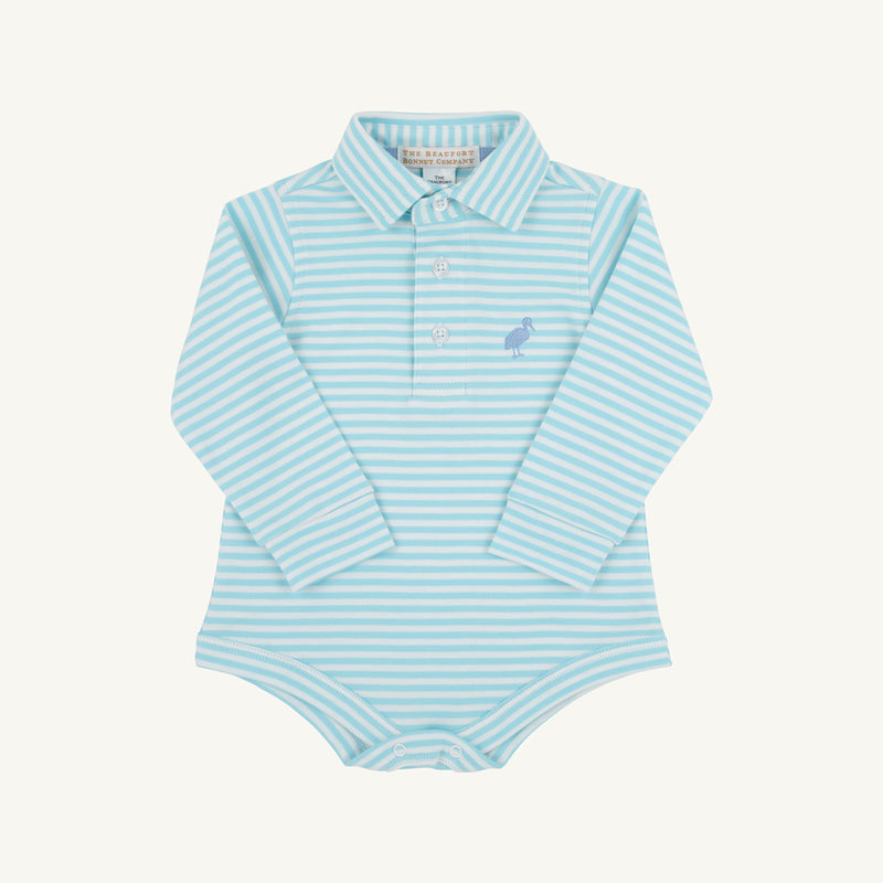 Long Sleeve Prim & Proper Polo - Belhaven Blue Stripe with Barrington Blue Stork