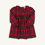 Long Sleeve Ramona Ruffle Dress in a red Society Prep Plaid pattern, featuring a ruffled collar and ruffled sleeve cuffs, perfect for a Christmas dress.