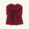 Long Sleeve Ramona Ruffle Dress in a red Society Prep Plaid pattern, featuring a ruffled collar and ruffled sleeve cuffs, perfect for a Christmas dress.