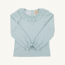 Long Sleeve Ramona Ruffle Top - Old Greenwich Green Microdot