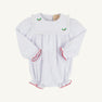 Long Sleeve Bea Louise Bubble - Worth Avenue White with Richmond Red & Holly Embroidery