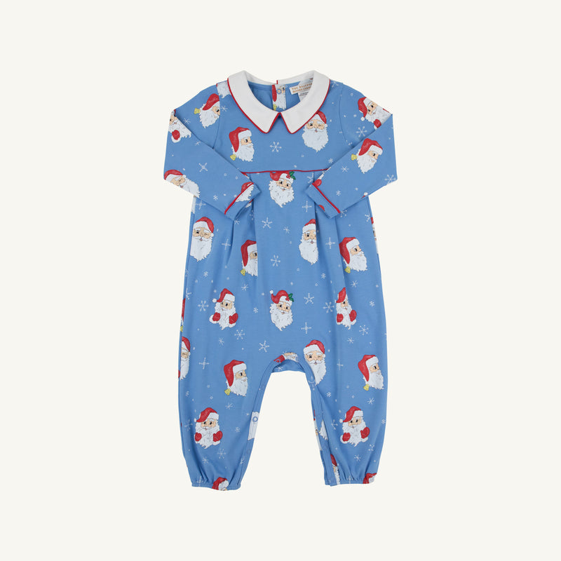 Long Sleeve Bradford Romper - Dear Santa (Barbados Blue) with Worth Avenue White