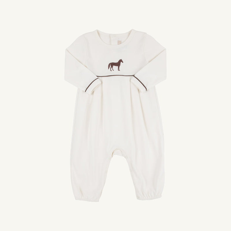 Long Sleeve Bradford Romper - Palmetto Pearl with Gray Bay Brown & Horse Embroidery