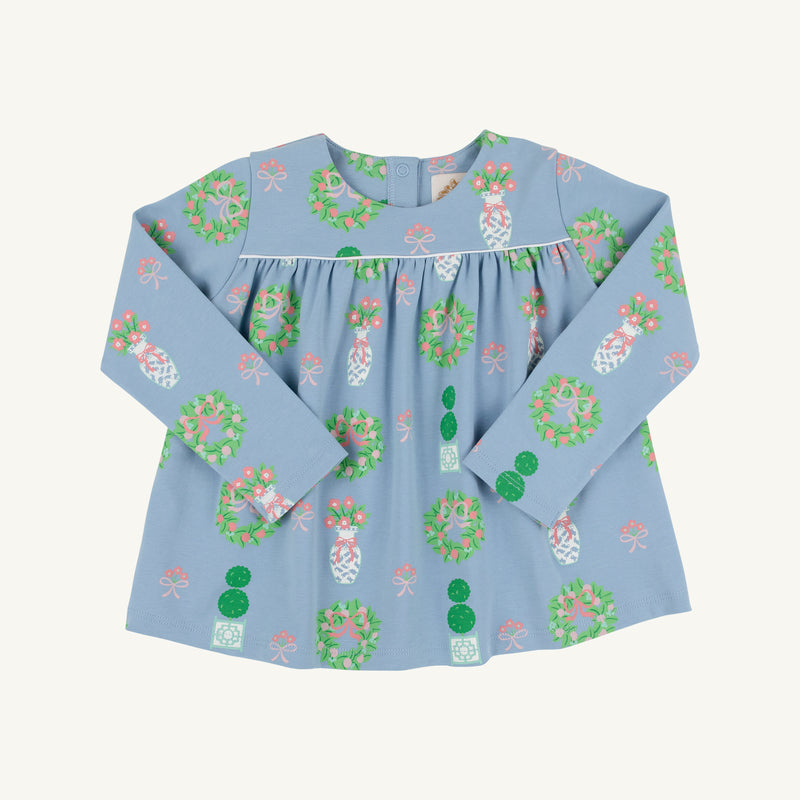 Long Sleeve Dowell Day Top - Topiaries and Tangerines (Barrington Blue)