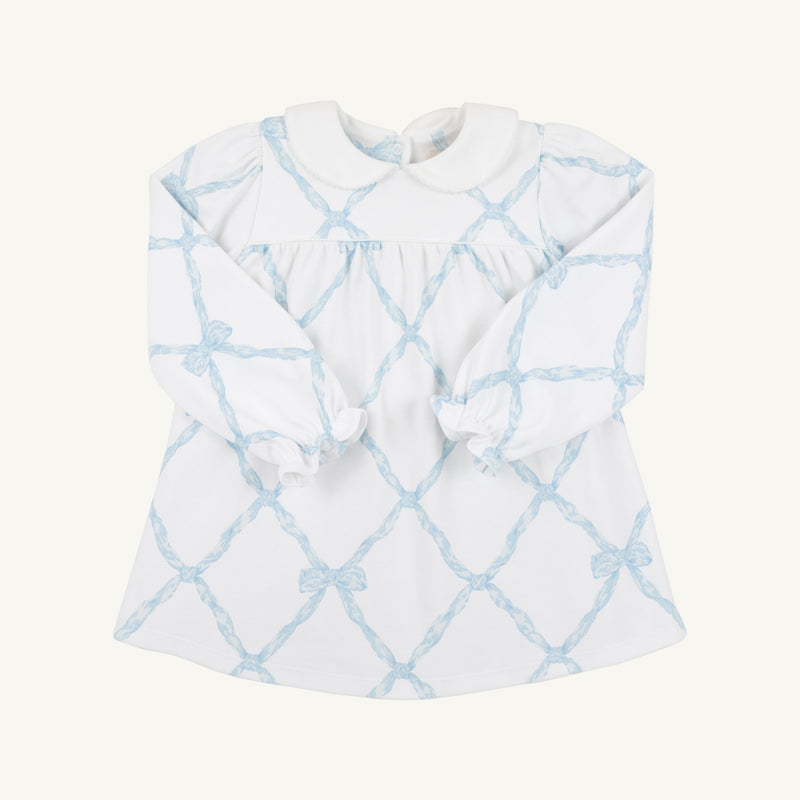 Long Sleeve Holly Day Dress - Belle Meade Bow (Buckhead Blue) with Worth Avenue White