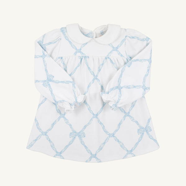 Long Sleeve Holly Day Dress - Belle Meade Bow (Buckhead Blue) with Worth Avenue White