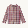 Long Sleeve Peter Pan Collar Shirt & Onesie – Easton Pond Plaid by The Beaufort Bonnet Company, featuring a long-sleeved, button-up design with a Peter Pan collar in a red, white, and brown Easton Pond Plaid pattern, displayed against a plain white background.