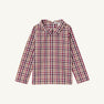 Long-sleeve Easton Pond Plaid Peter Pan collar shirt & onesie by The Beaufort Bonnet Company, shown laid flat on a white background.
