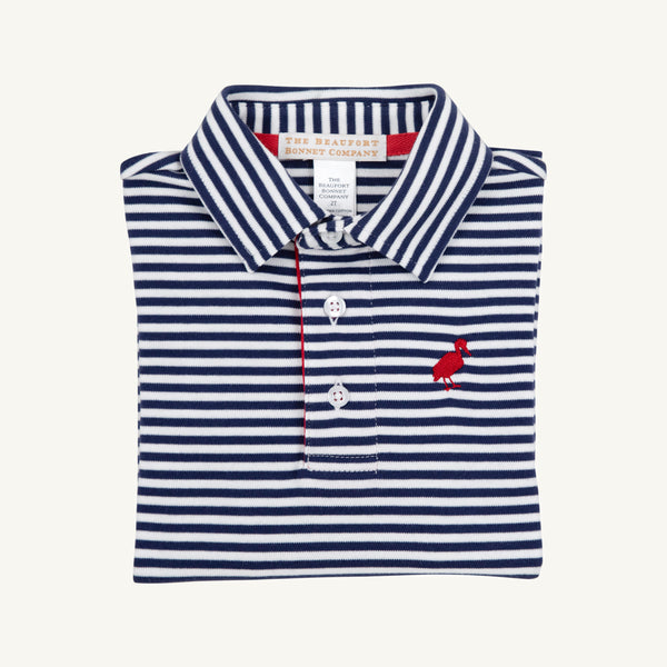 Long Sleeve Prim & Proper Polo & Onesie - Nantucket Navy Stripe with Richmond Red Stork