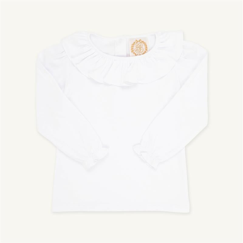 Long Sleeve Ramona Ruffle Collar Shirt & Onesie - Worth Avenue White