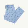 Men’s Sunday Style Sweatpants - Eight Nights to Remember by The Beaufort Bonnet Company, in light blue, showcase a Hanukkah-themed print with Stars of David, menorahs, dreidels, and sufganiyot. Designed for holiday comfort, these sweatpants are folded flat with a visible blue drawstring at the waistband.