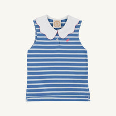 Paige's Playful Polo - Barbados Blue Stripe with Worth Avenue White & Winter Park Pink Stork