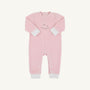 The Beaufort Bonnet Company’s Paxton Playsuit in Palm Beach Pink features crisp white cuffs, a charming rocking horse embroidery on the chest, and convenient leg snaps for easy changing.