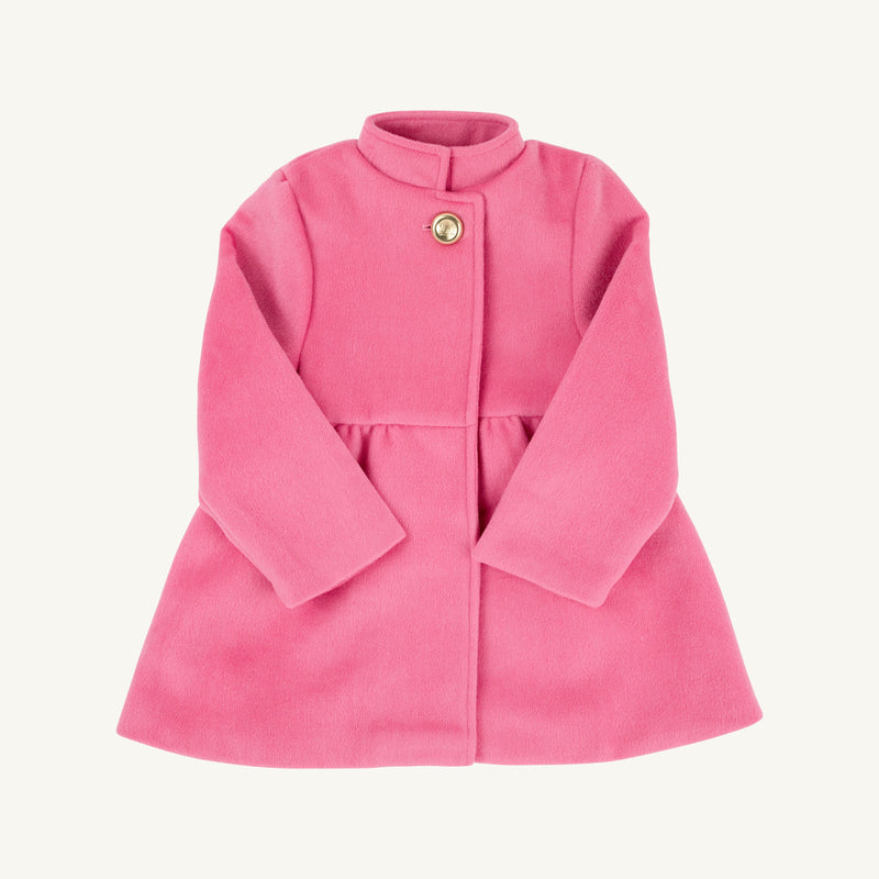 The Beaufort Bonnet Company Penelope Peacoat in Hamptons Hot Pink with Richmond Red, a long-sleeve girls’ coat featuring a single gold button at the collar, displayed on a plain white background.