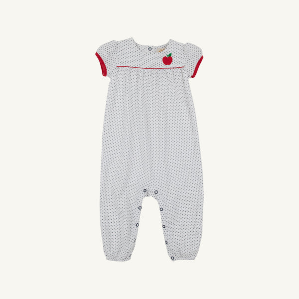 Penny's Playsuit - Nantucket Navy Microdot with Richmond Red and Apple Applique