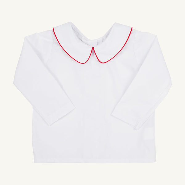 Peter Pan Collar Shirt & Onesie (Long Sleeve Woven) - Worth Avenue White with Richmond Red