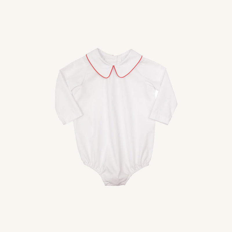 Peter Pan Collar Shirt & Onesie (Long Sleeve Woven) - Worth Avenue White with Richmond Red